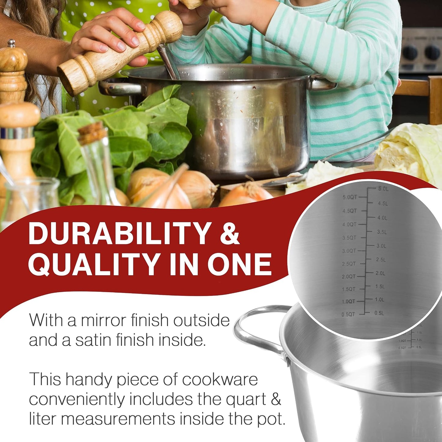 6 Quart Stock Pot – Stainless Steel Pot with Lid