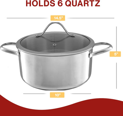 6 Quart Stock Pot – Stainless Steel Pot with Lid