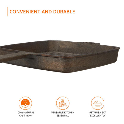 Cast Iron Grill Pan with Long Handle – 9.8-Inch