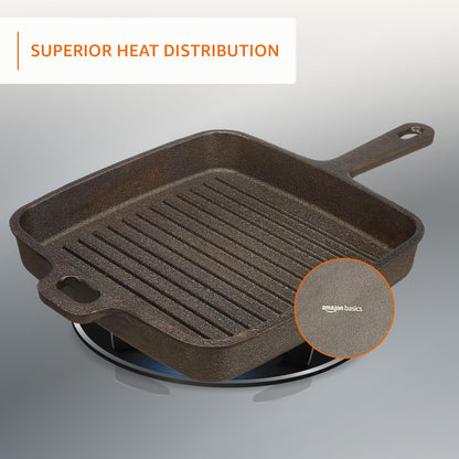 Cast Iron Grill Pan with Long Handle – 9.8-Inch