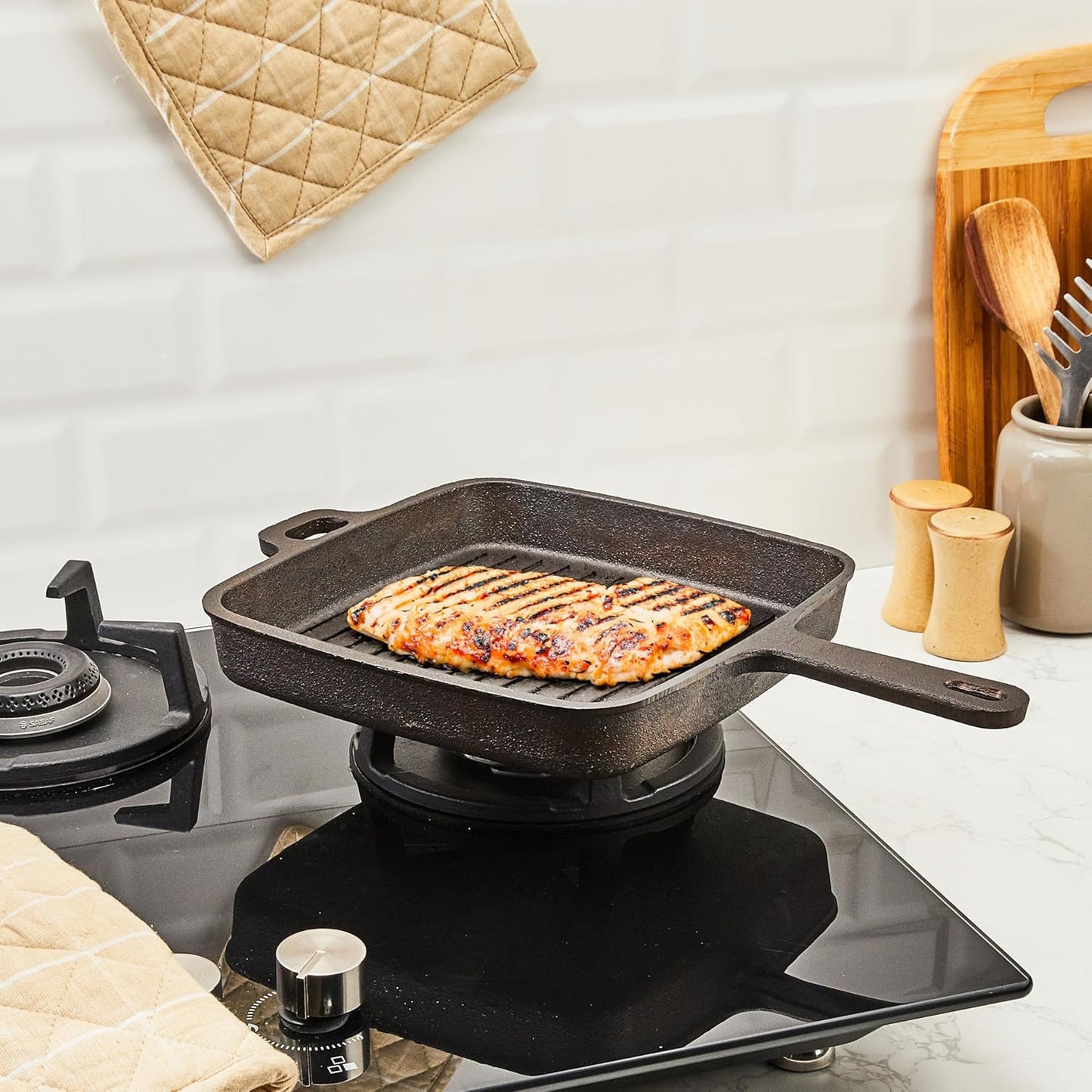 Cast Iron Grill Pan with Long Handle – 9.8-Inch
