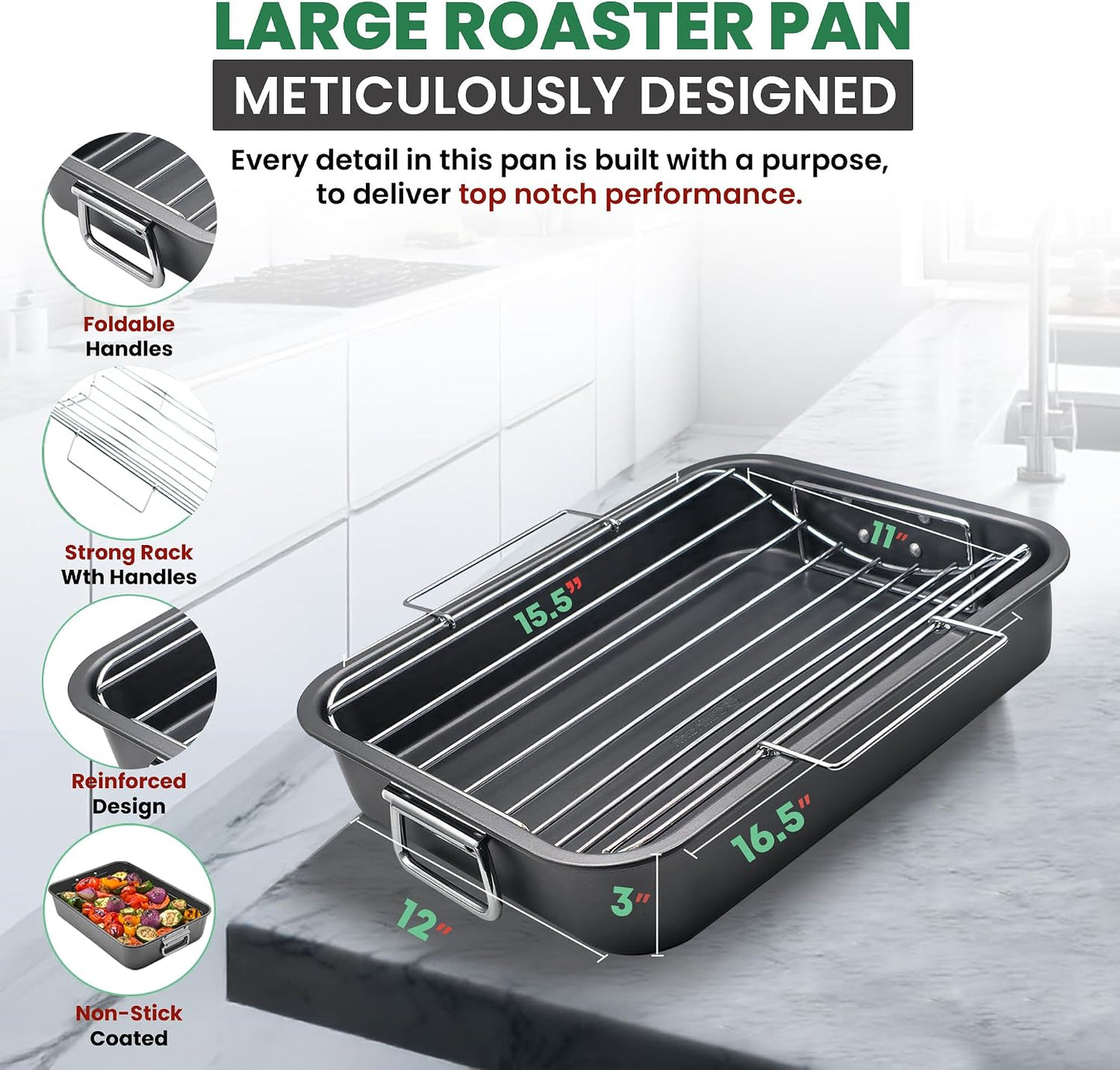 Large Roasting Pan with Rack – 12" x 16"