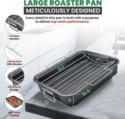 Large Roasting Pan with Rack – 12" x 16"