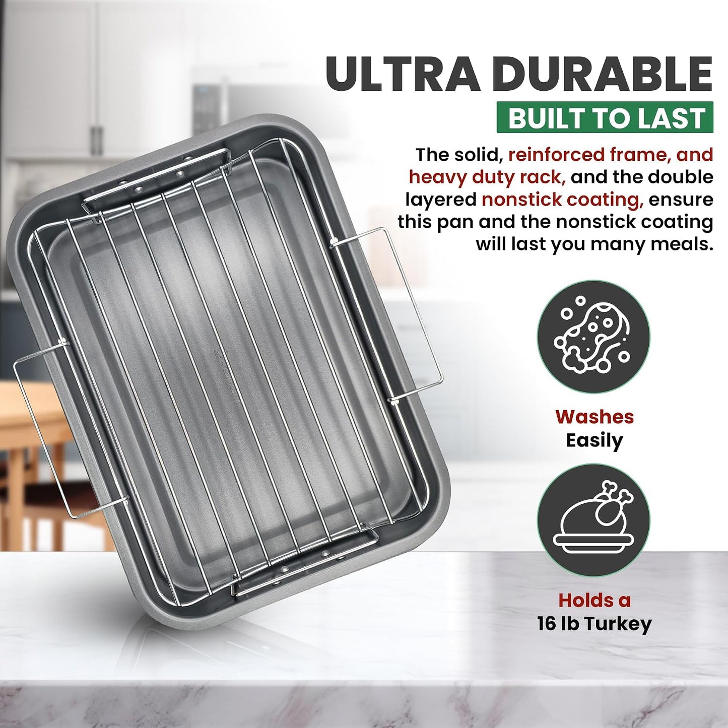 Large Roasting Pan with Rack – 12" x 16"
