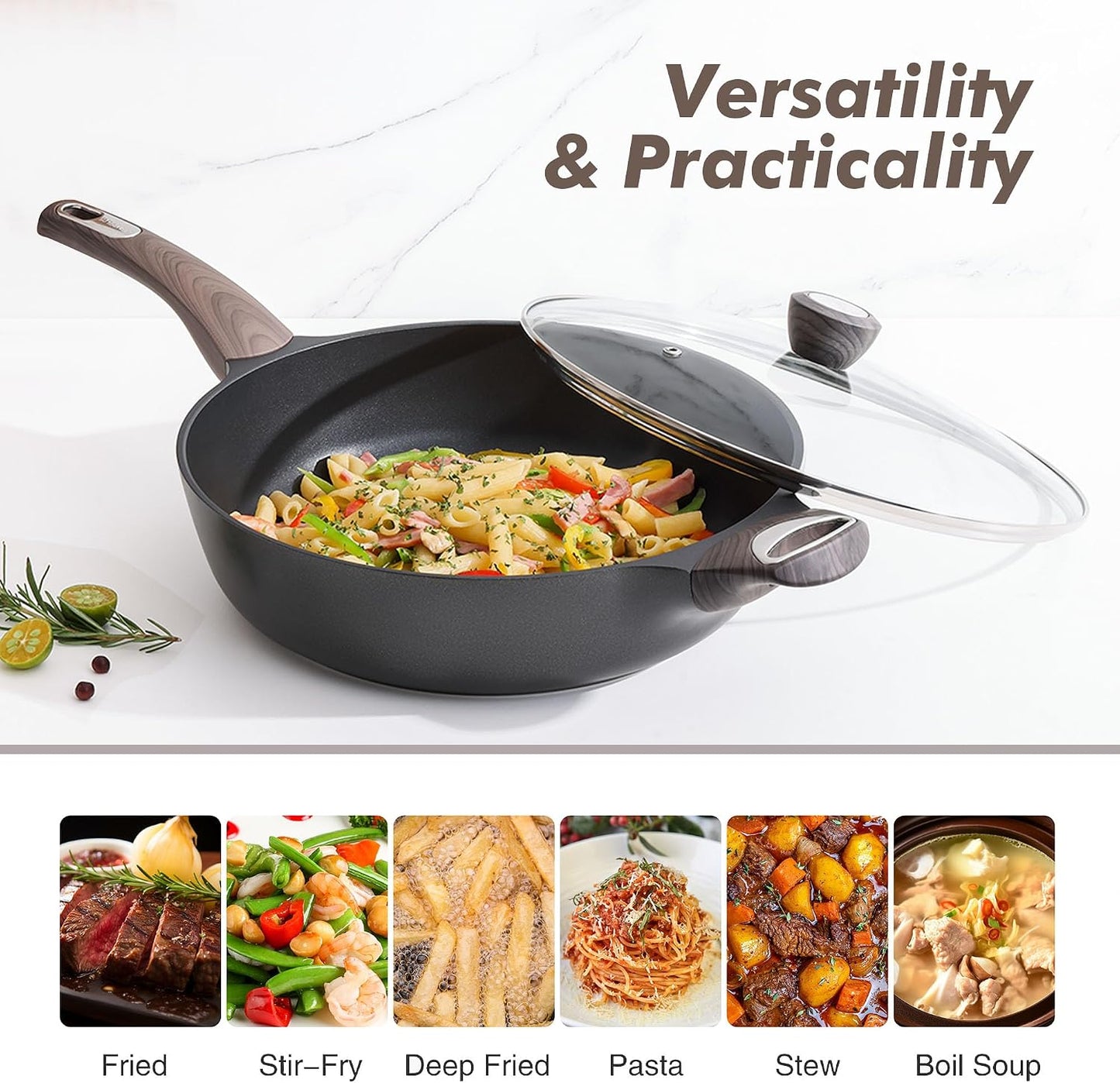 SENSARTE Nonstick Frying Pan Skillet with Lid – 12-Inch