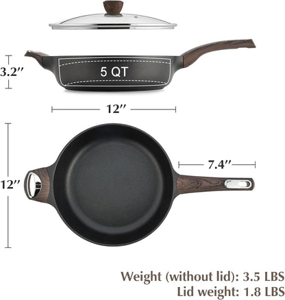 SENSARTE Nonstick Frying Pan Skillet with Lid – 12-Inch